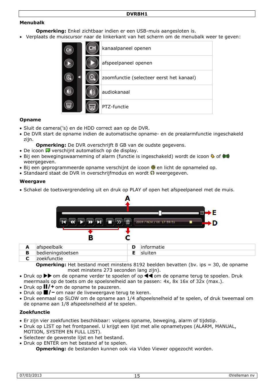 Velleman DVR8H1 Quick Installation Guide User Manual | Page 15 / 41