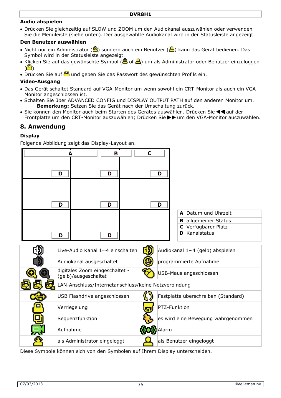 Anwendung | Velleman DVR8H1 Quick Installation Guide User Manual | Page 35 / 41