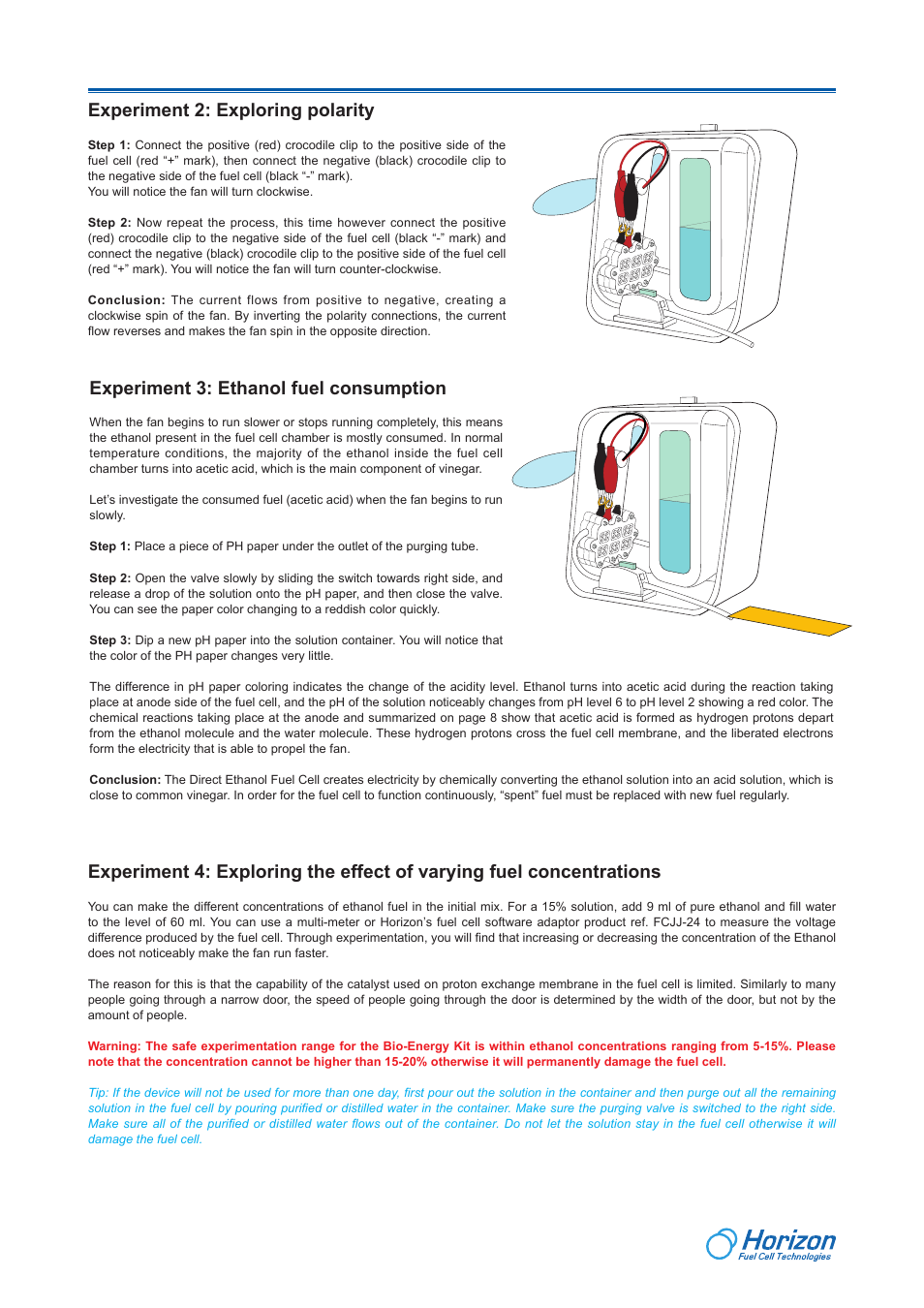 Experiment 3: ethanol fuel consumption, Experiment 2: exploring polarity | Velleman KNS13 User Manual | Page 3 / 4