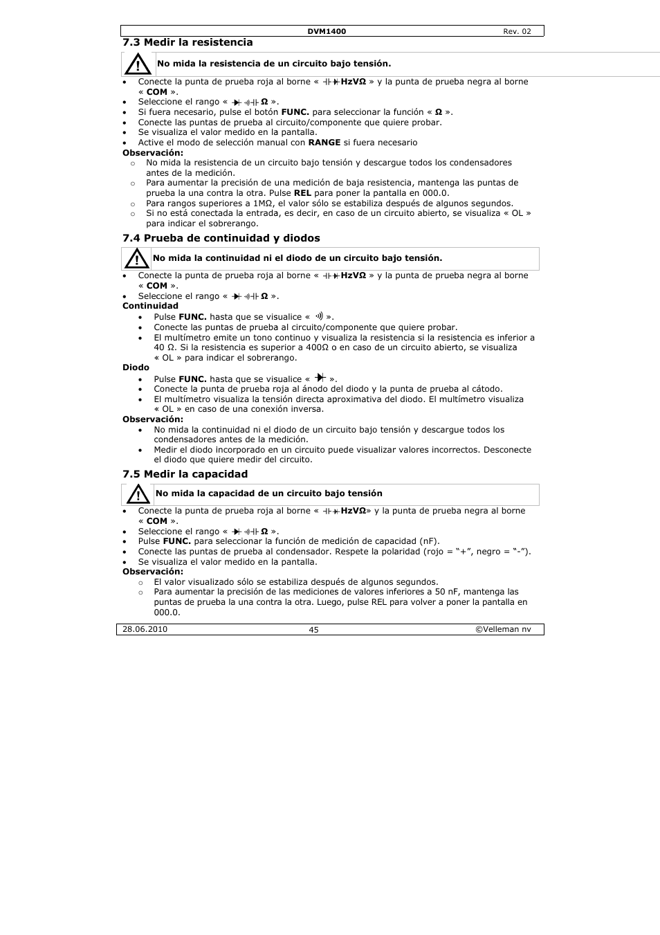Velleman DVM1400 User Manual | Page 45 / 77