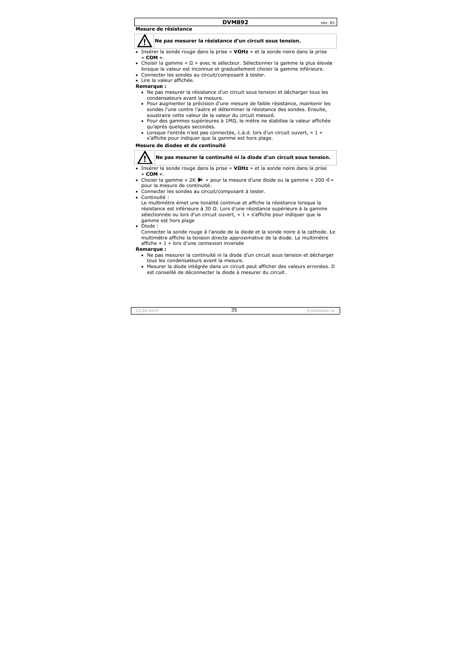 Velleman DVM892 User Manual | Page 35 / 68