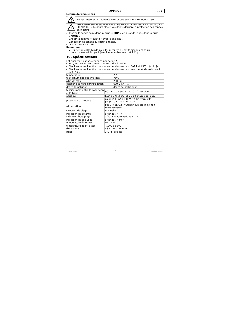 Velleman DVM892 User Manual | Page 37 / 68