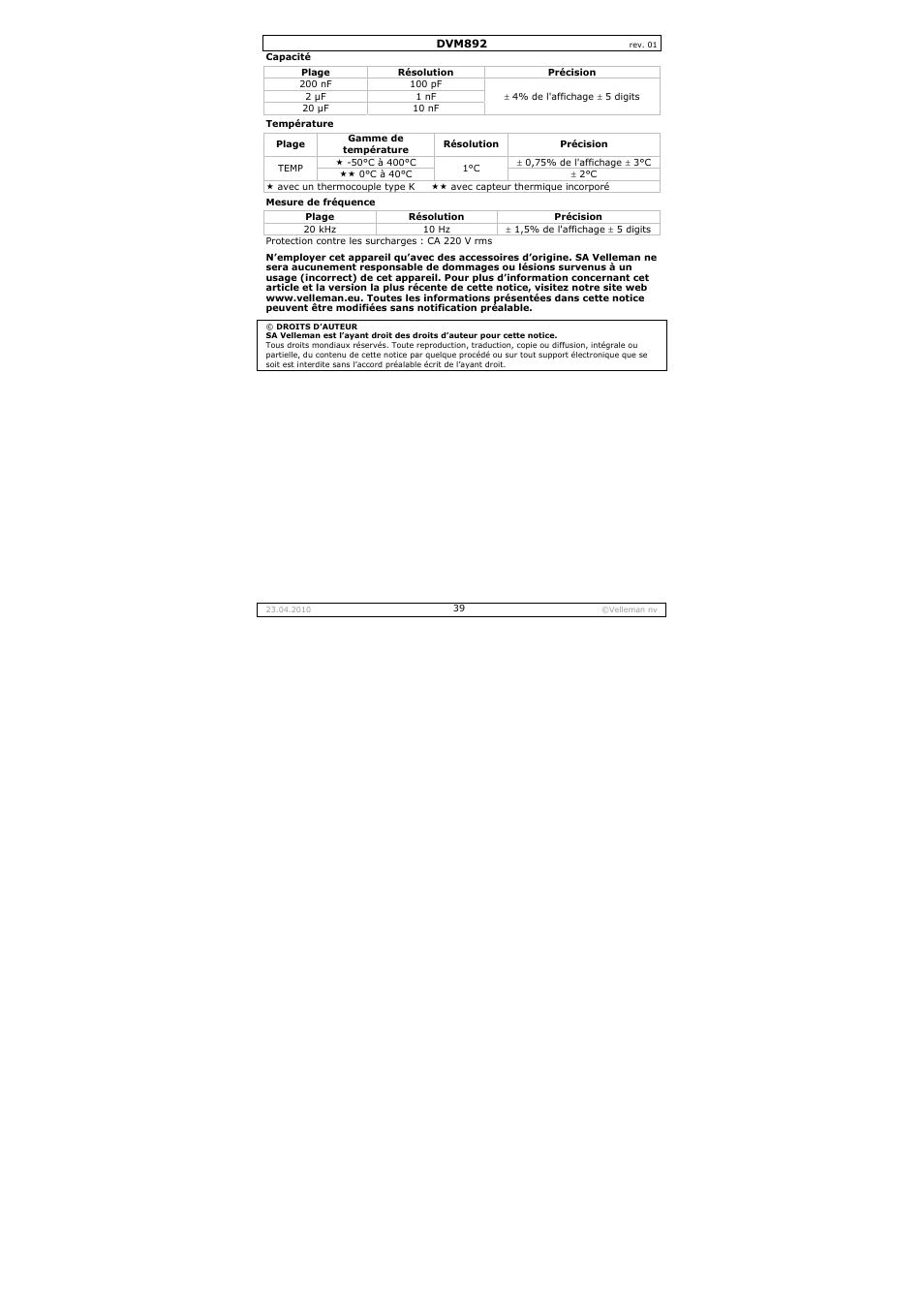 Velleman DVM892 User Manual | Page 39 / 68