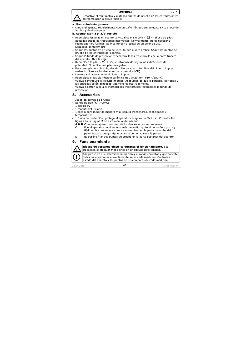 Velleman DVM892 User Manual | Page 45 / 68