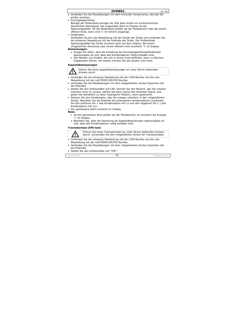 Velleman DVM892 User Manual | Page 61 / 68