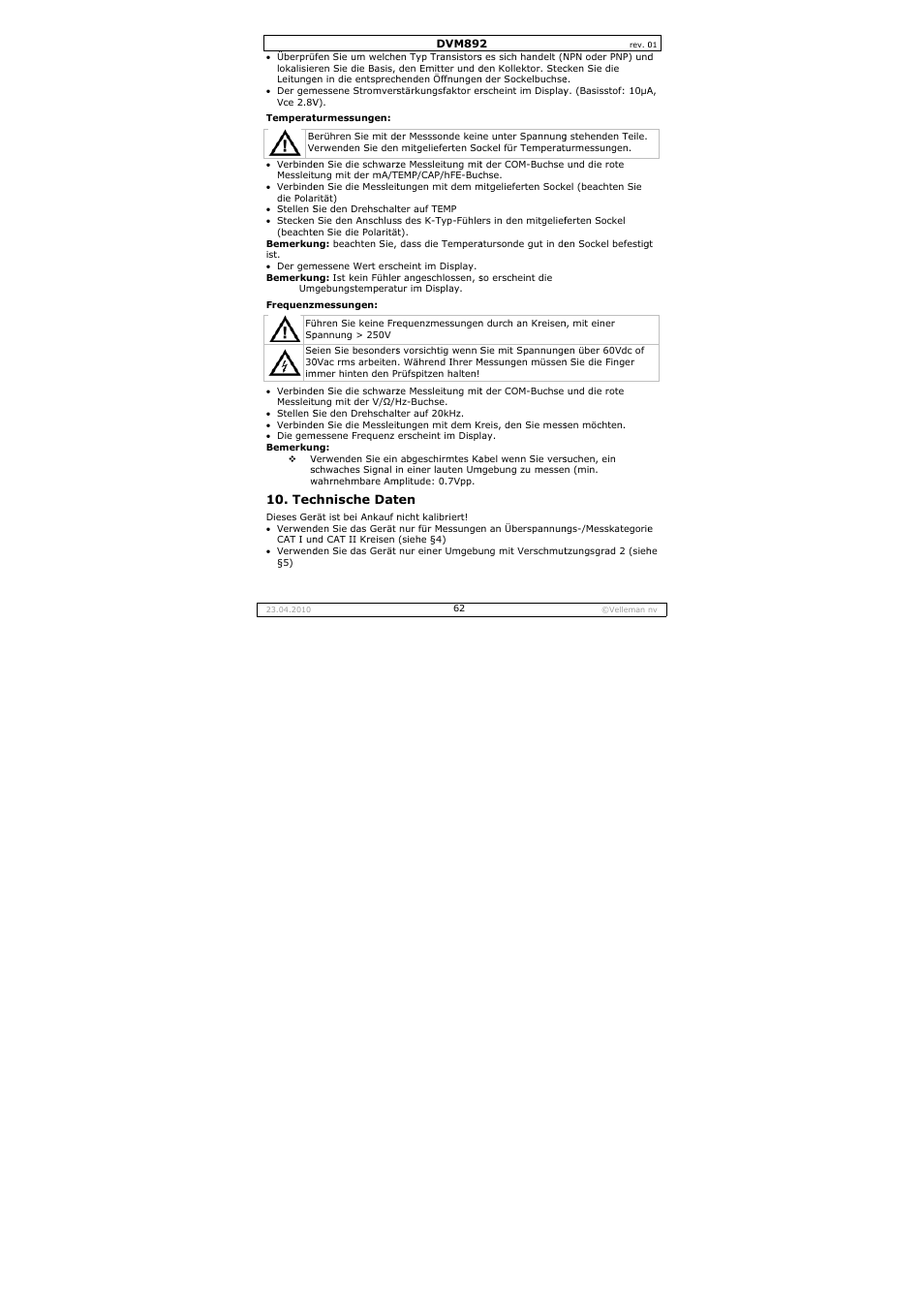 Velleman DVM892 User Manual | Page 62 / 68