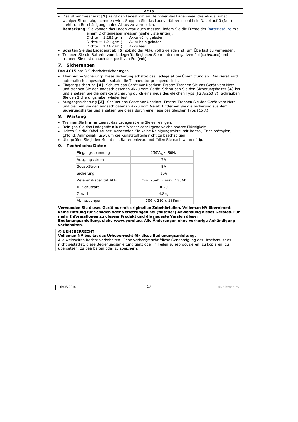 Velleman AC15 User Manual | Page 17 / 23