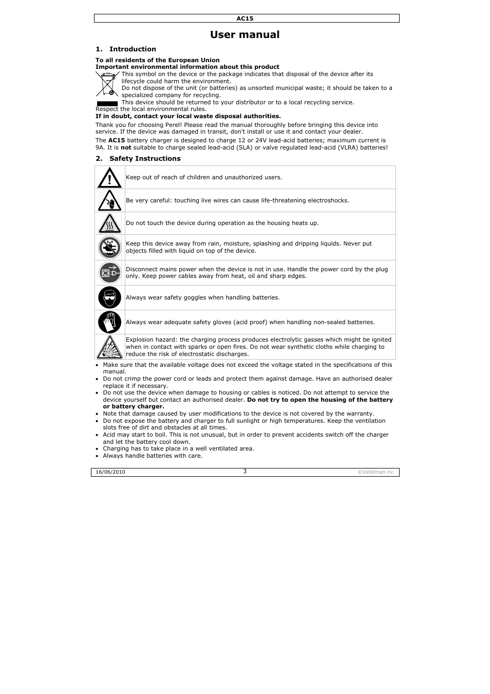User manual | Velleman AC15 User Manual | Page 3 / 23