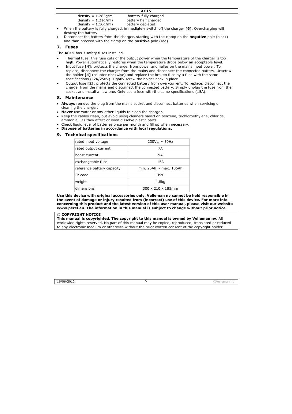 Velleman AC15 User Manual | Page 5 / 23