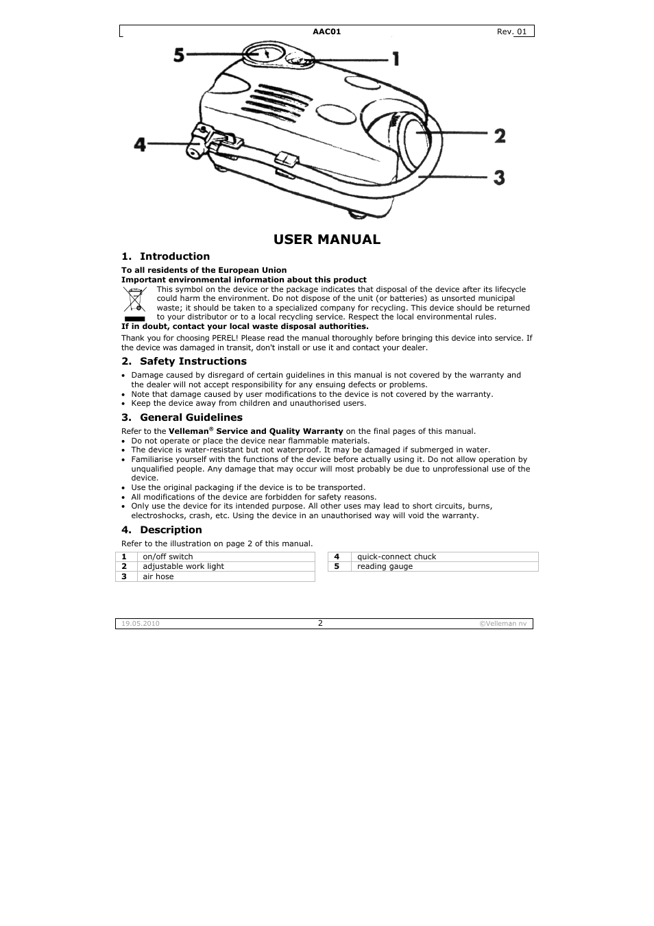 User ma, Anual | Velleman AAC01 User Manual | Page 2 / 12