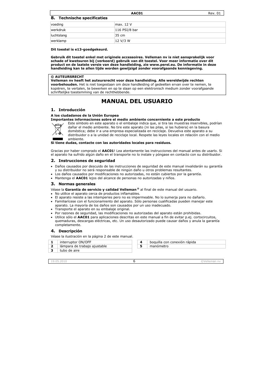 Nual del, L usuar | Velleman AAC01 User Manual | Page 6 / 12