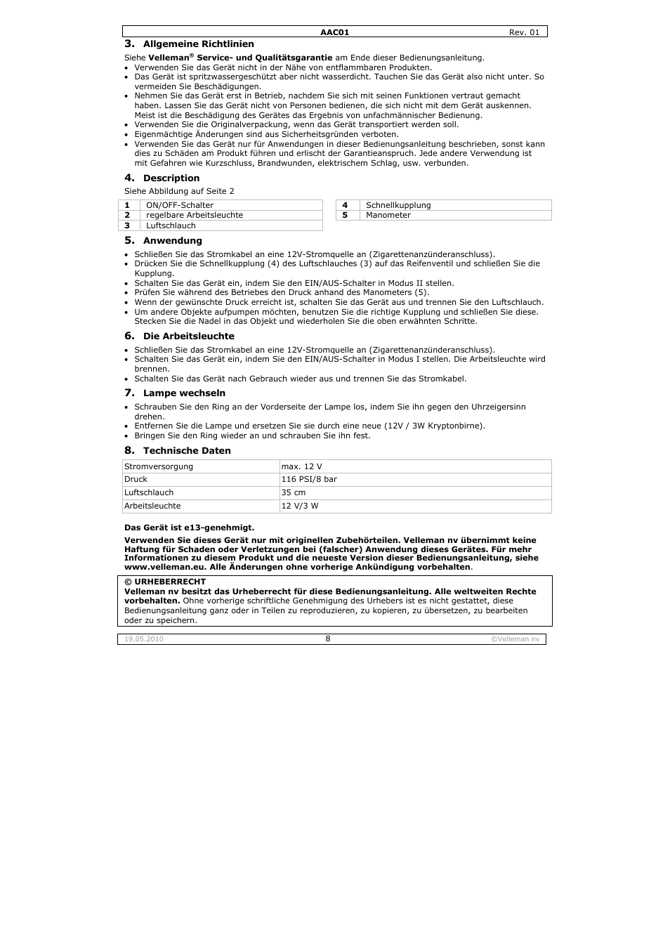 Velleman AAC01 User Manual | Page 8 / 12