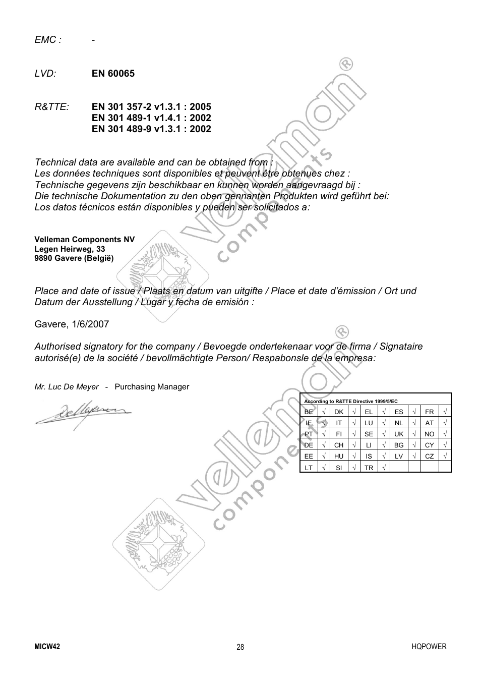 Velleman MICW42-2 User Manual | Page 28 / 30