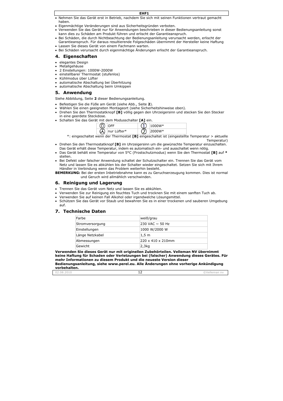 Velleman EHF1 User Manual | Page 12 / 17