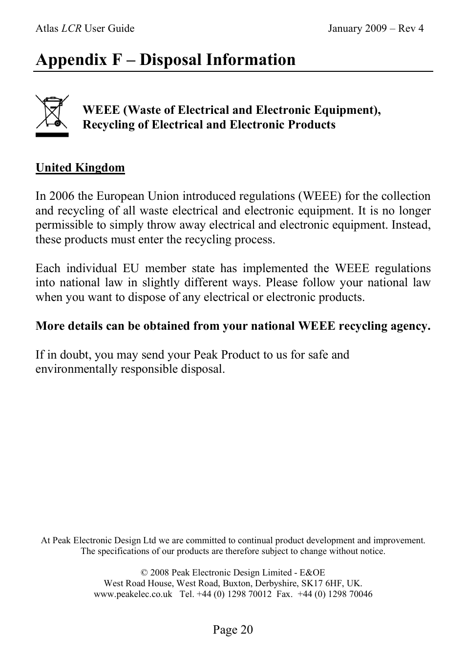 Appendix f – disposal information | Velleman LCR40 User Manual | Page 20 / 20