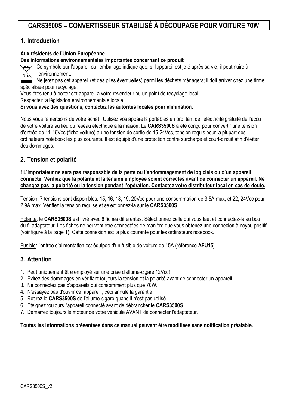 Velleman CARS3500S User Manual | Page 4 / 9