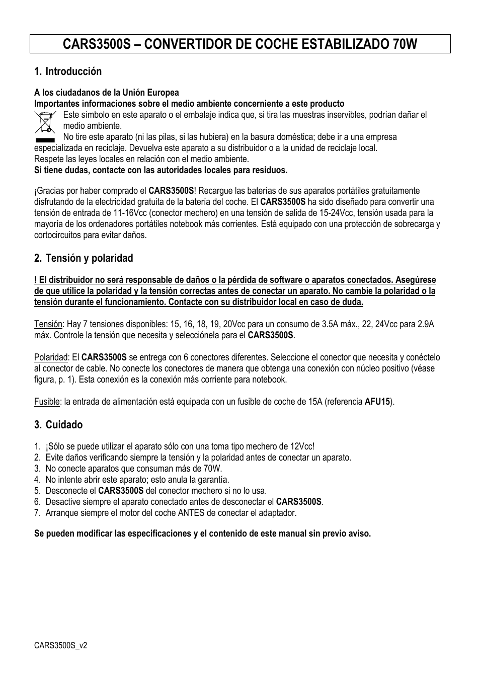 Velleman CARS3500S User Manual | Page 5 / 9
