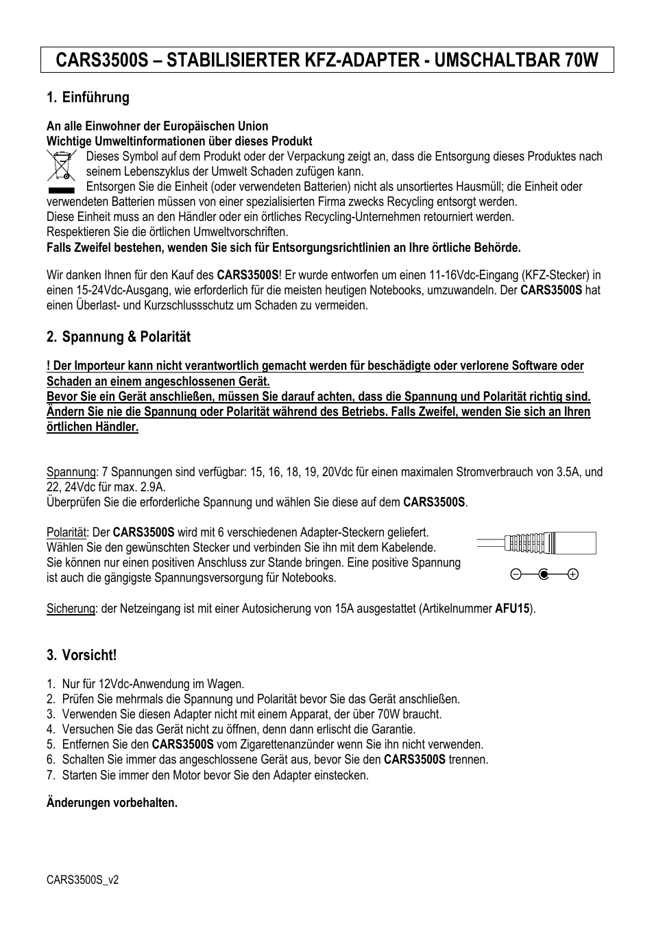 Velleman CARS3500S User Manual | Page 6 / 9