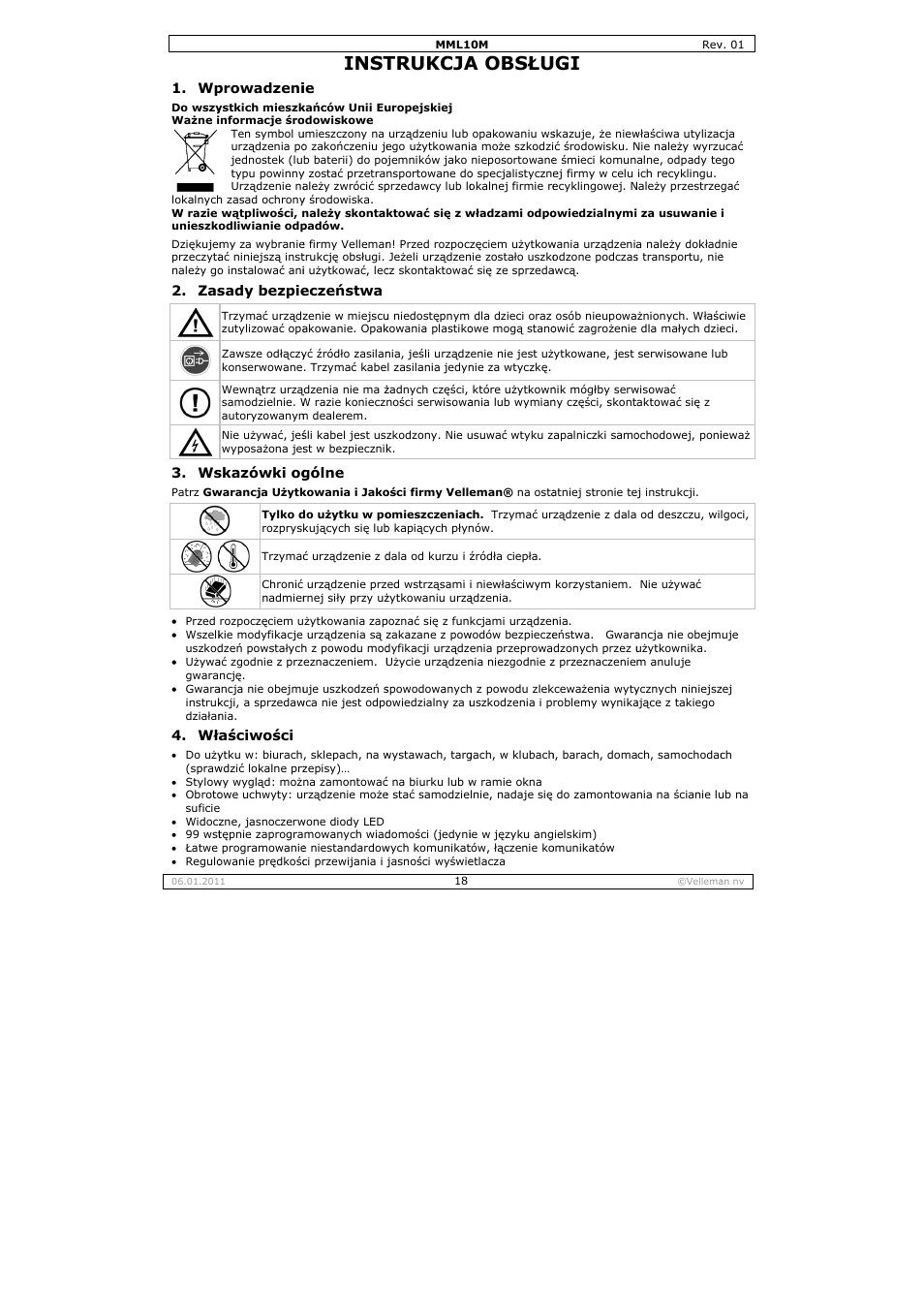 Inst, Trukcja, A obsłu | Velleman MML10M User Manual | Page 18 / 23