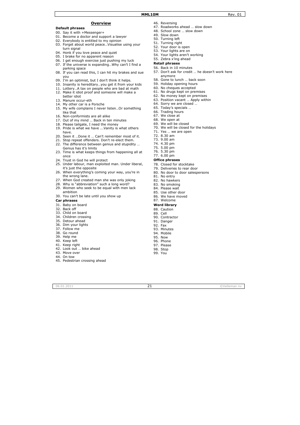 Velleman MML10M User Manual | Page 21 / 23