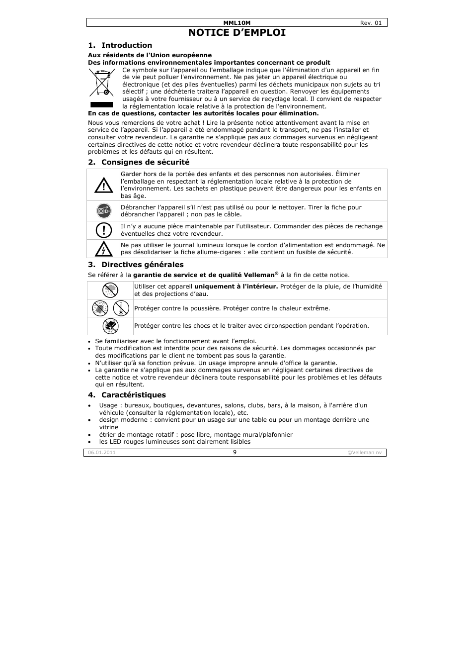 Otice d, Emploi | Velleman MML10M User Manual | Page 9 / 23