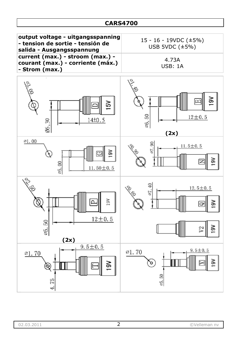 Velleman CARS4700 User Manual | Page 2 / 19