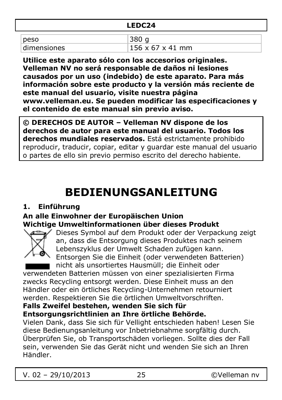 Bedienungsanleitung, Einführung | Velleman LEDC24 User Manual | Page 25 / 48
