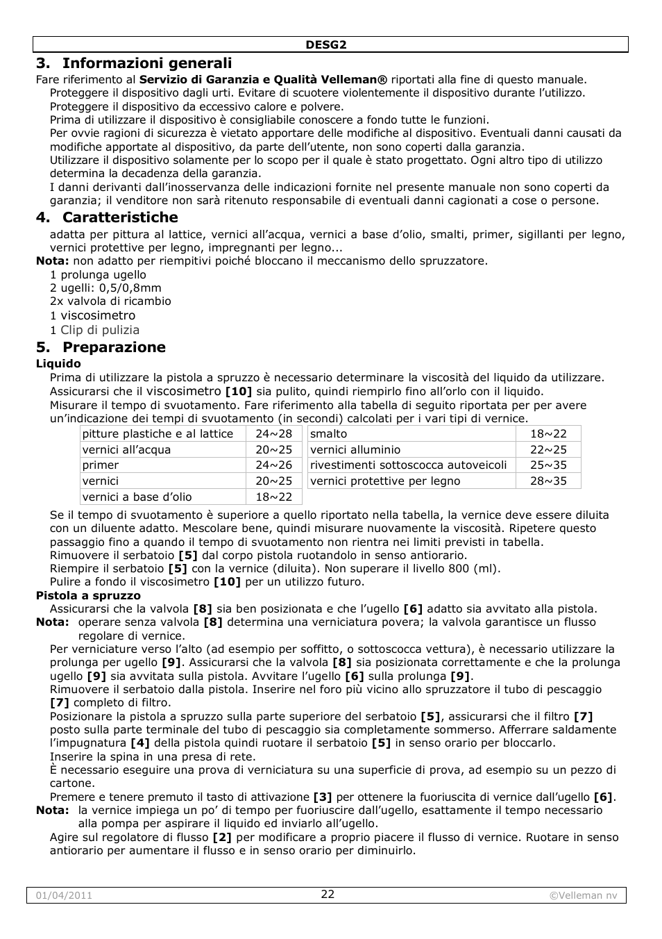 Informazioni generali, Caratteristiche, Preparazione | Velleman DESG2 User Manual | Page 22 / 26