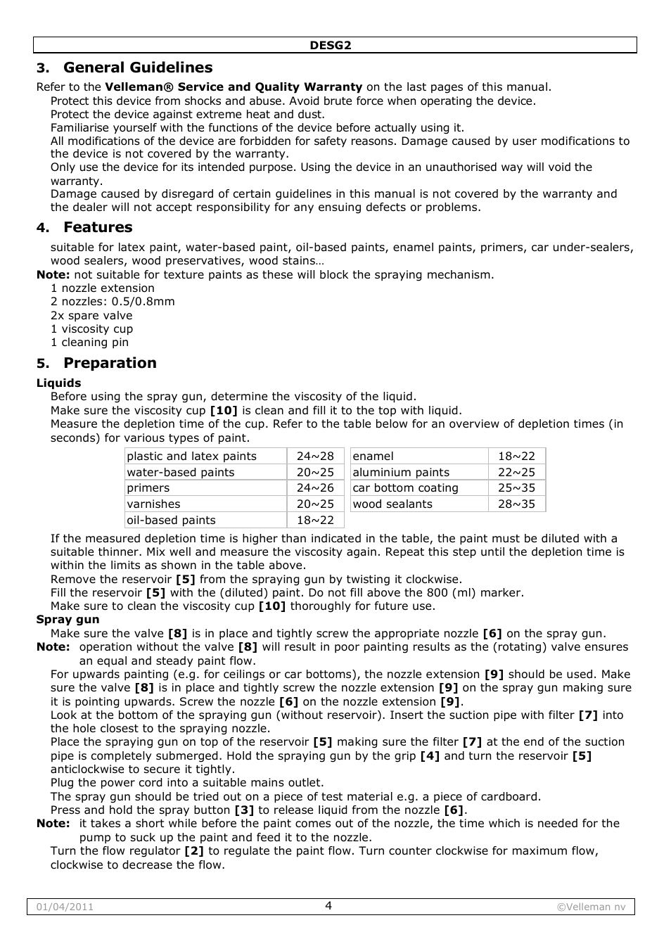 General guidelines, Features, Preparation | Velleman DESG2 User Manual | Page 4 / 26
