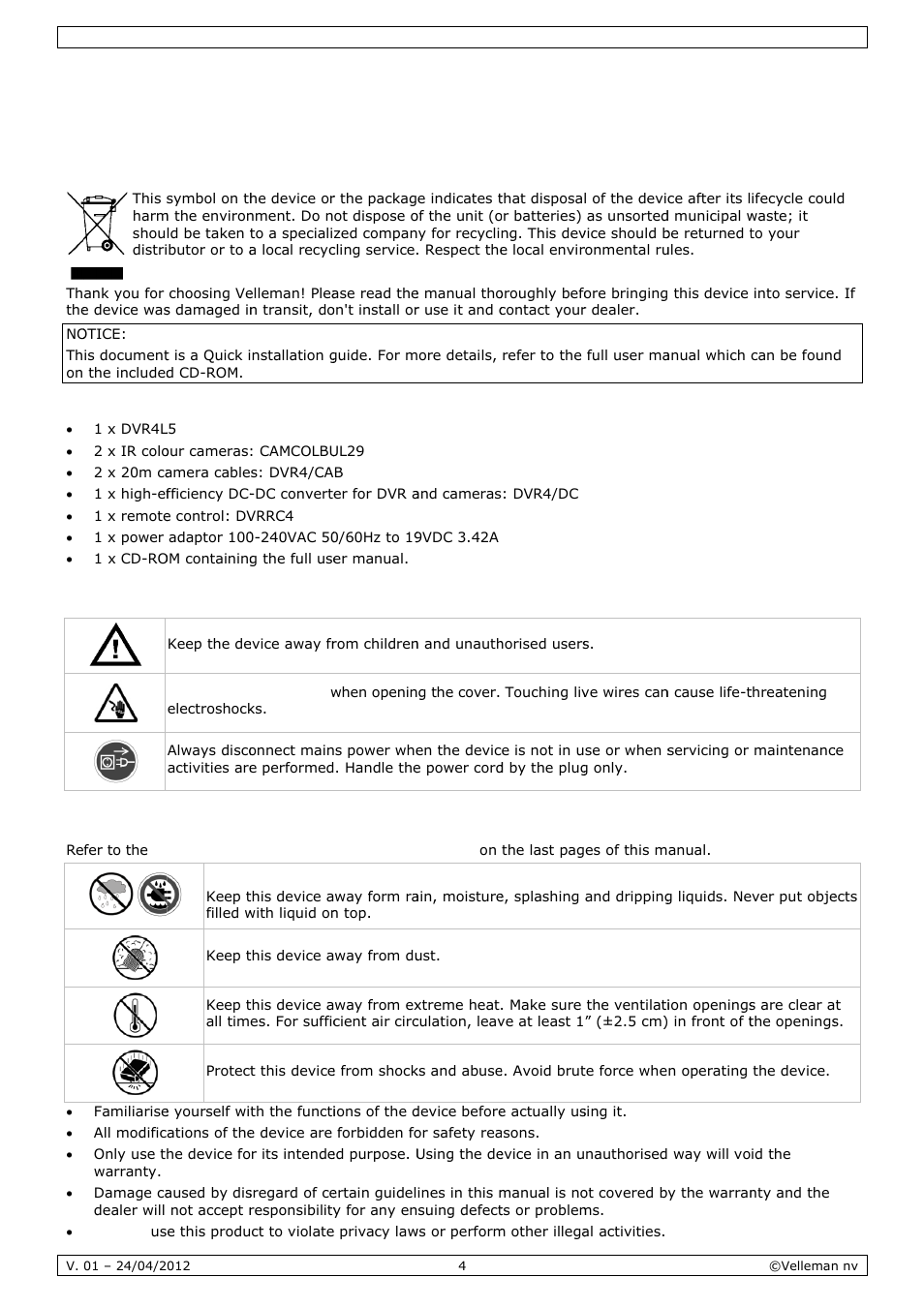 Quick installation guide, Quick, K inst | Tallat, Tion g, Guide, Introdu, Safety, Genera, Uction | Velleman CCTVPROM14 User Manual | Page 4 / 49