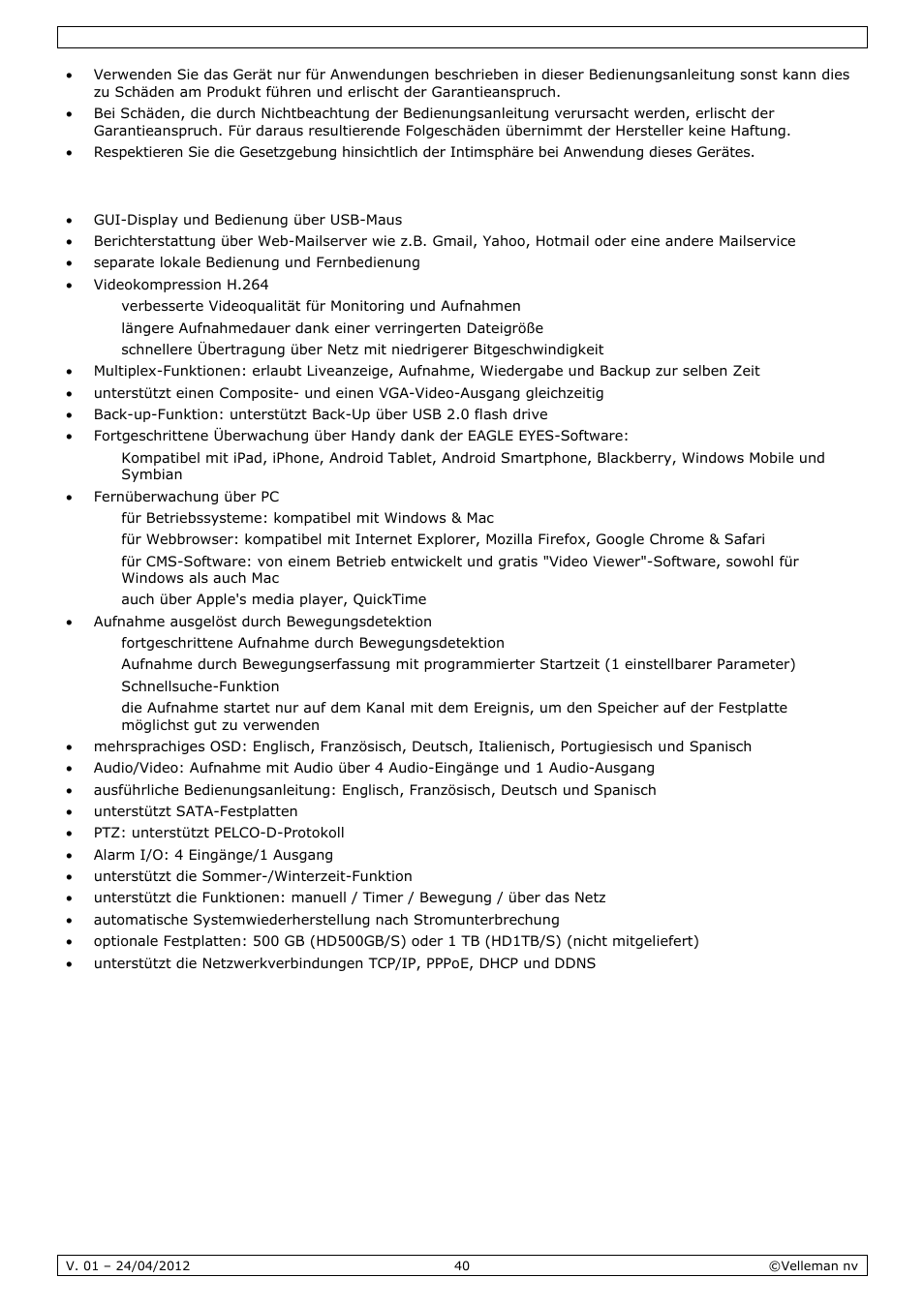 Eigenschaften | Velleman CCTVPROM14 User Manual | Page 40 / 49