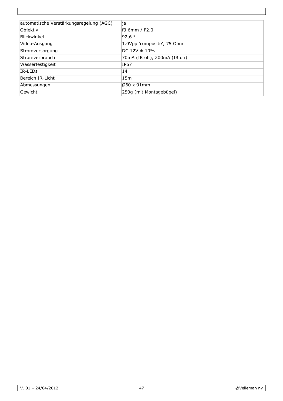 Velleman CCTVPROM14 User Manual | Page 47 / 49