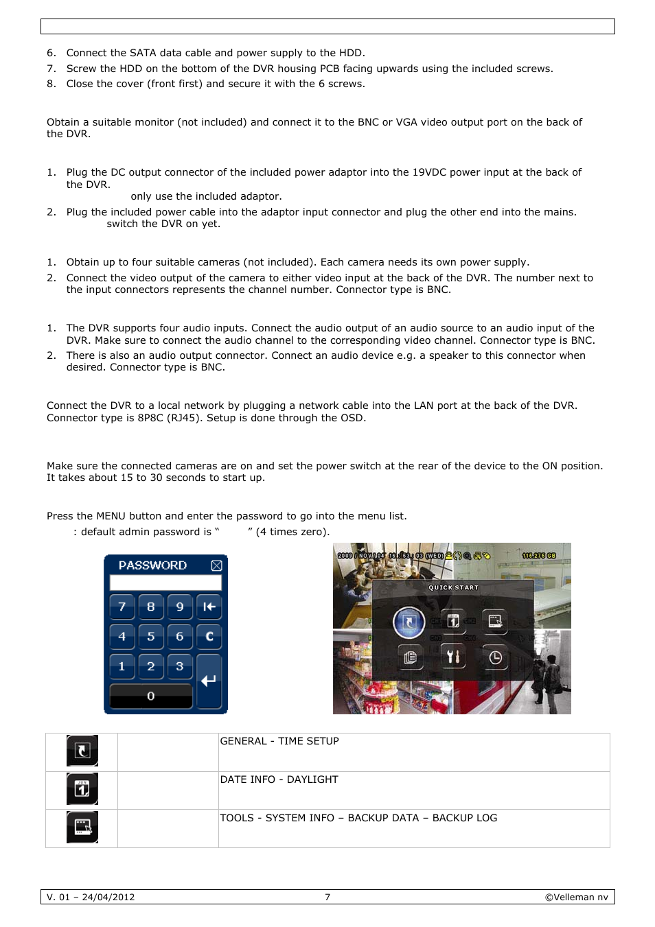 Preliminary settings | Velleman CCTVPROM14 User Manual | Page 7 / 49