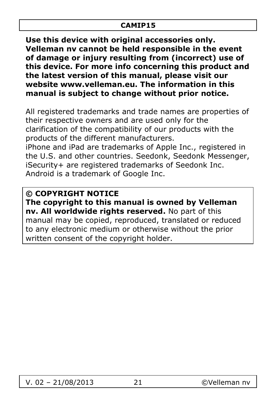Velleman CAMIP15 User Manual | Page 21 / 62