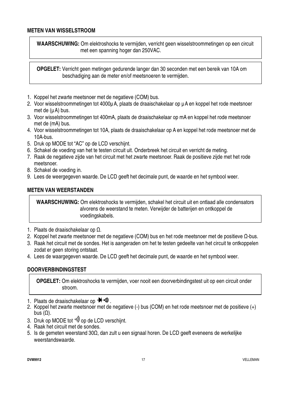 Velleman DVM9912 User Manual | Page 17 / 53