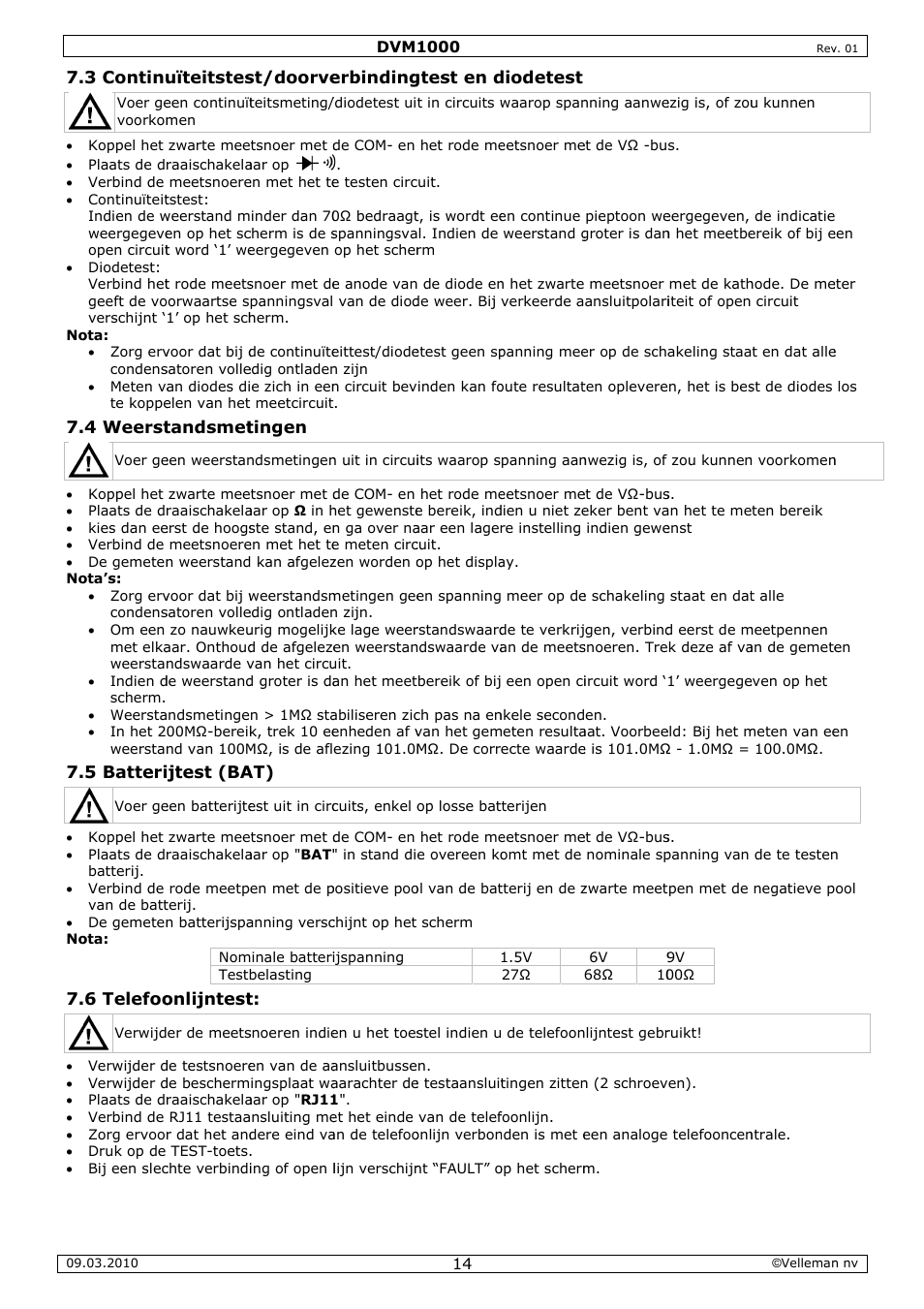 Velleman DVM1000 User Manual | Page 14 / 41