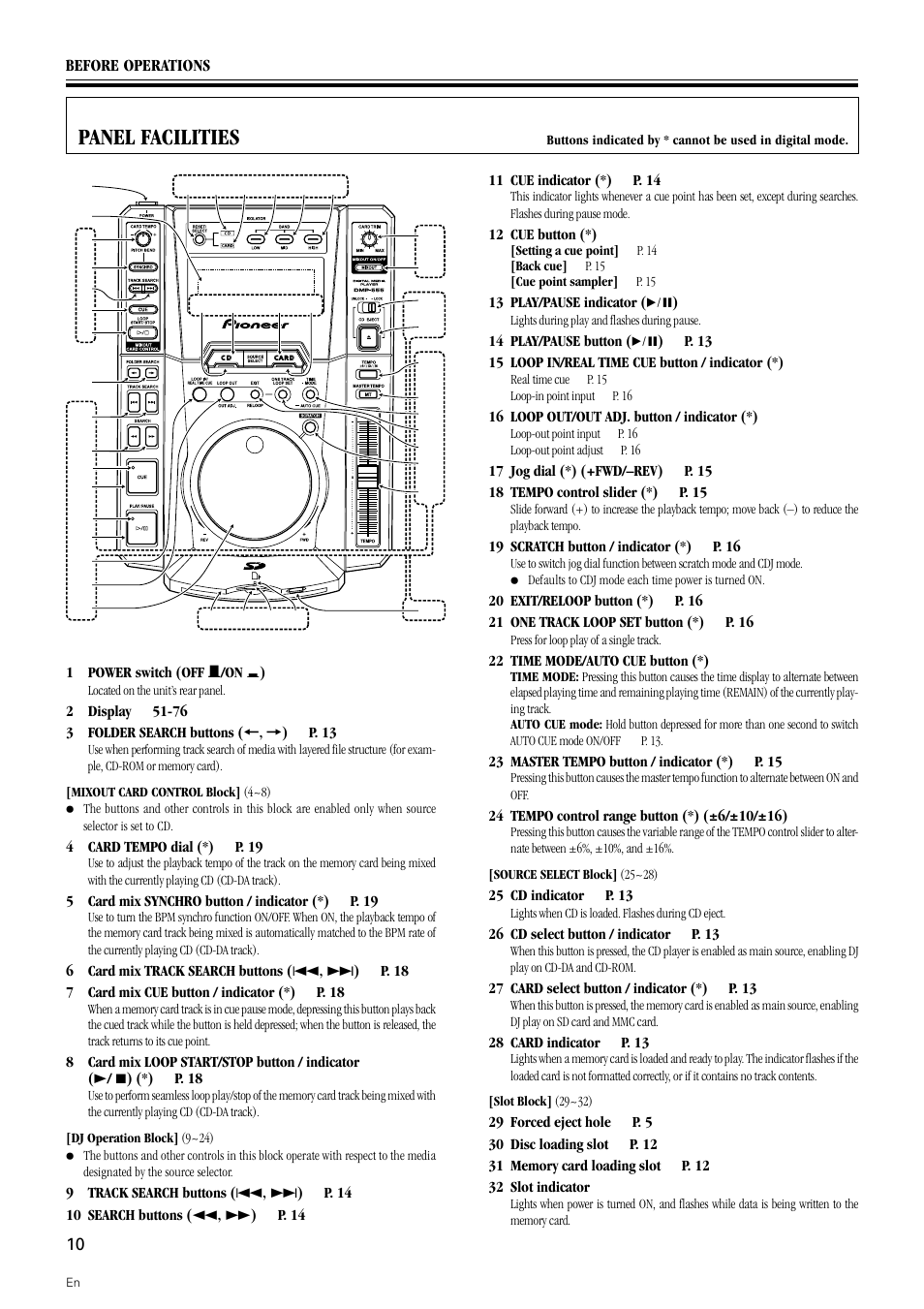 Panel facilities | Pioneer DMP-555 User Manual | Page 10 / 24