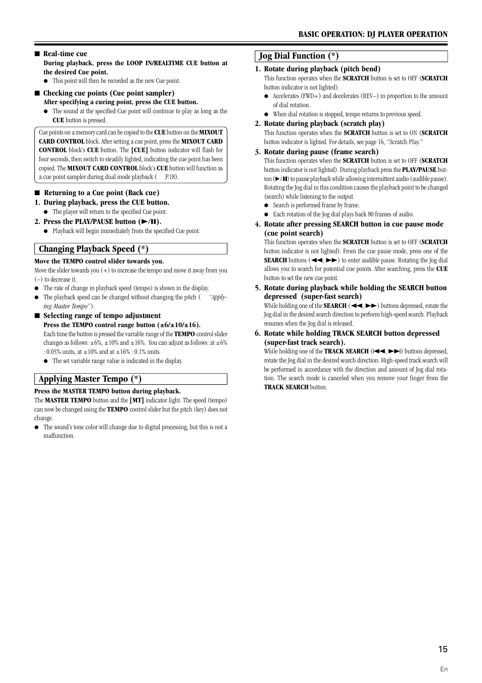 Changing playback speed (*), Applying master tempo (*), Jog dial function (*) | Pioneer DMP-555 User Manual | Page 15 / 24