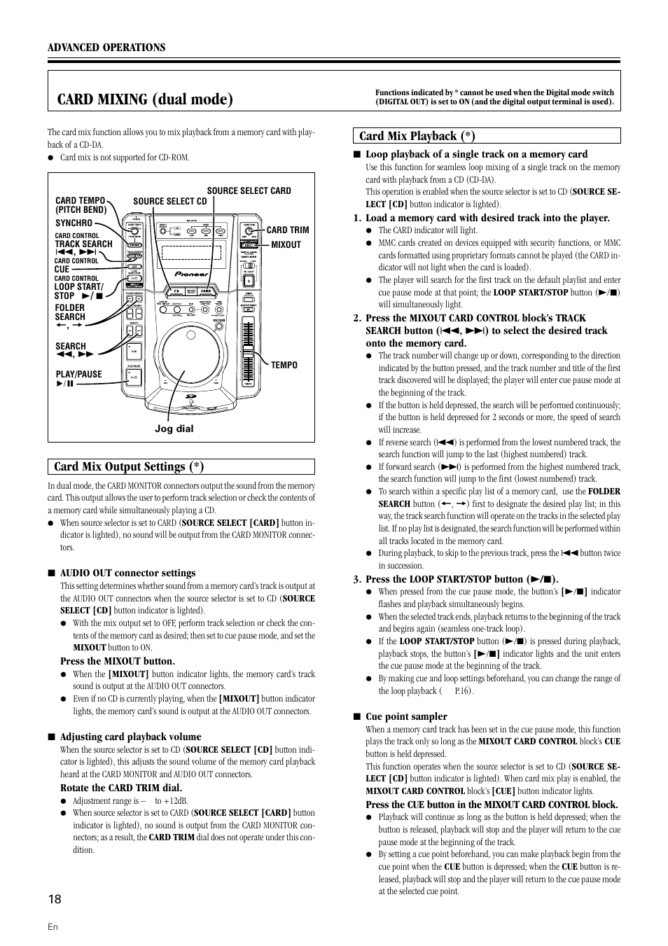 Card mixing (dual mode), Card mix output settings card mix playback, Card mix output settings (*) | Card mix playback (*) | Pioneer DMP-555 User Manual | Page 18 / 24