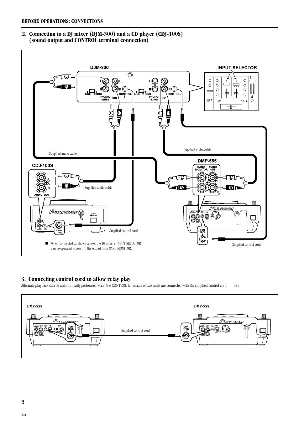 Connecting control cord to allow relay play | Pioneer DMP-555 User Manual | Page 8 / 24