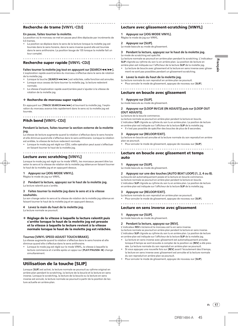 Utilisation de la touche [slip | Pioneer CDJ-900 User Manual | Page 45 / 198