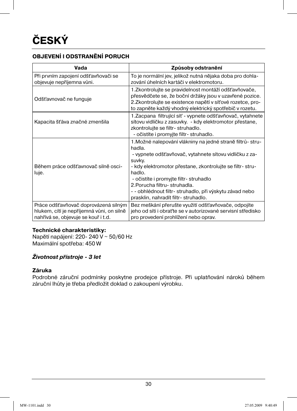 Český | MAXWELL MW-1101 W User Manual | Page 30 / 48
