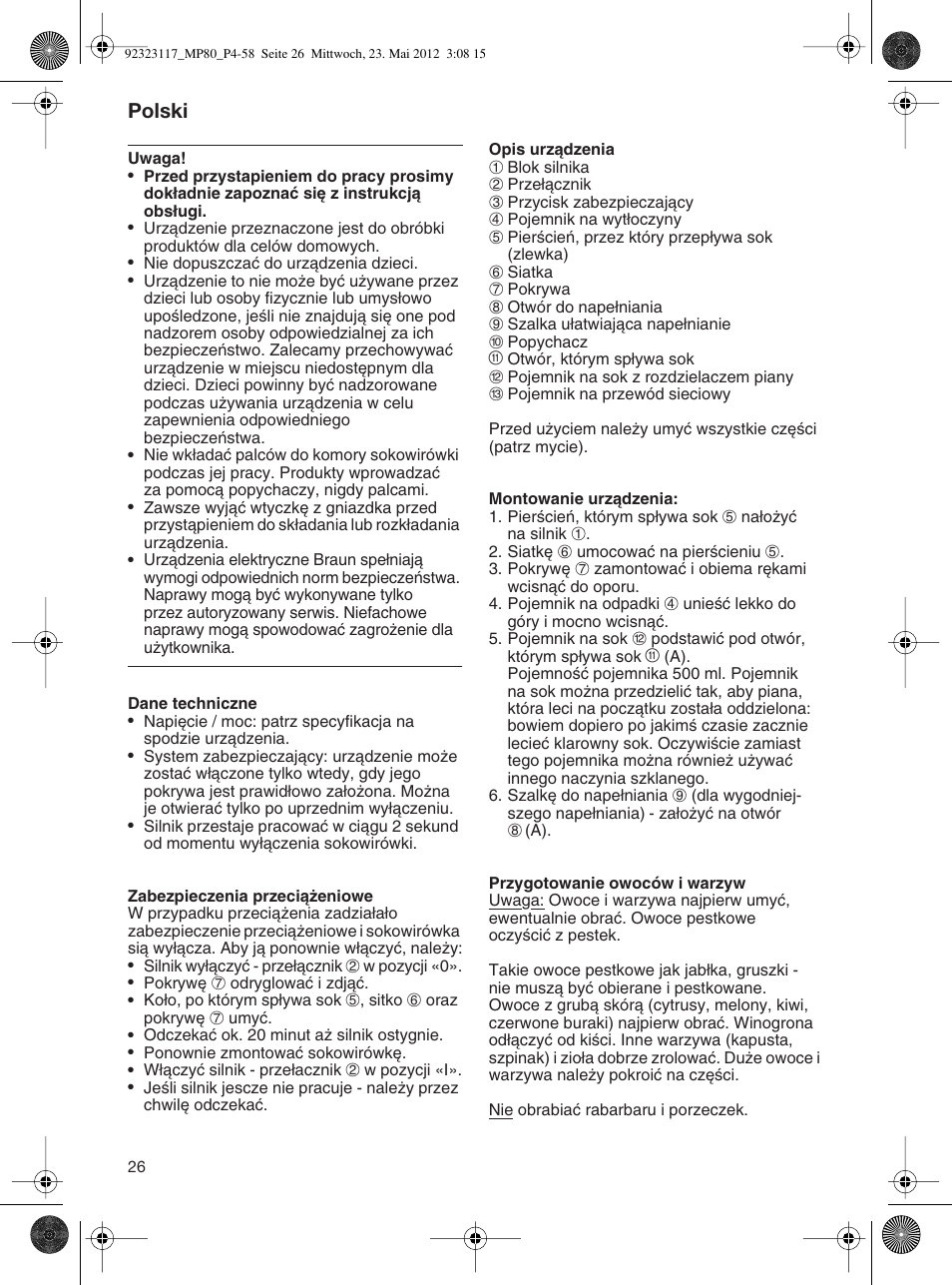 Polski | Braun Multiquick 5 MP 80 User Manual | Page 26 / 57