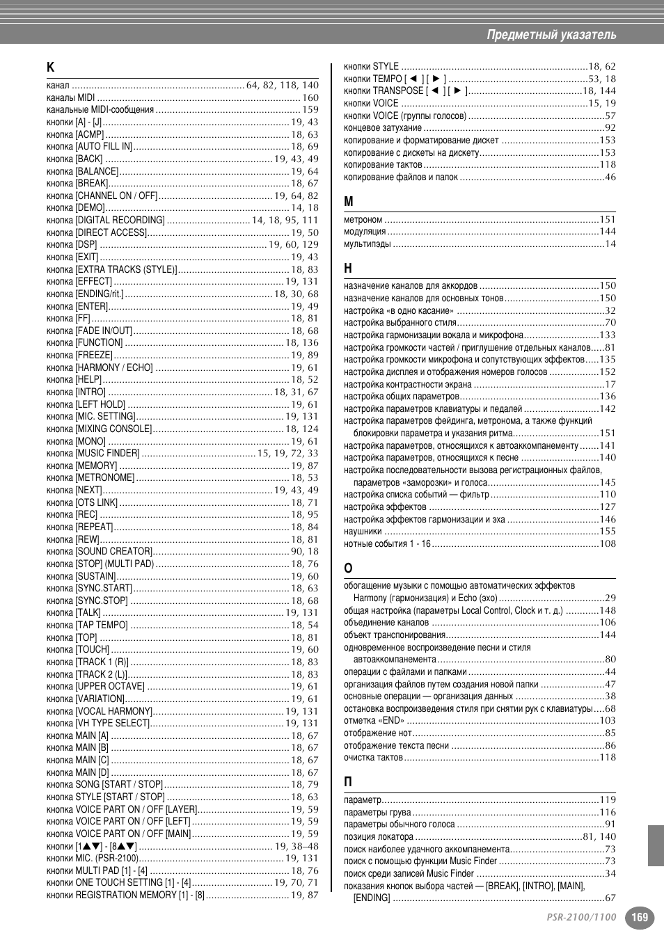 È e‰ïeúì˚и ын‡б‡ъeо | Yamaha PSR-2100 User Manual | Page 169 / 176