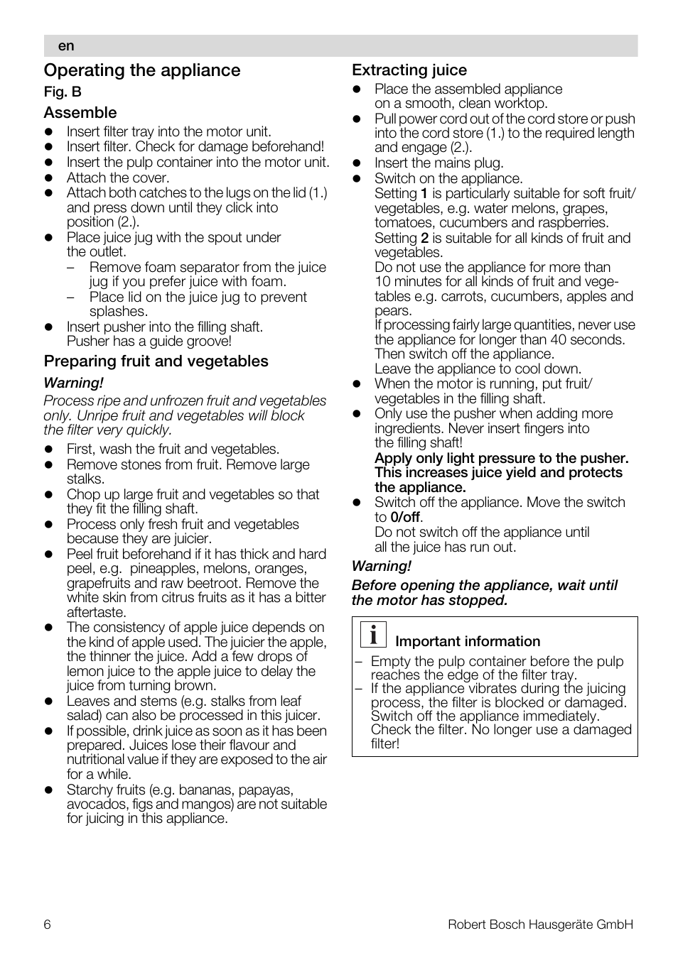 Operating the appliance | Bosch MES20G0 User Manual | Page 6 / 73