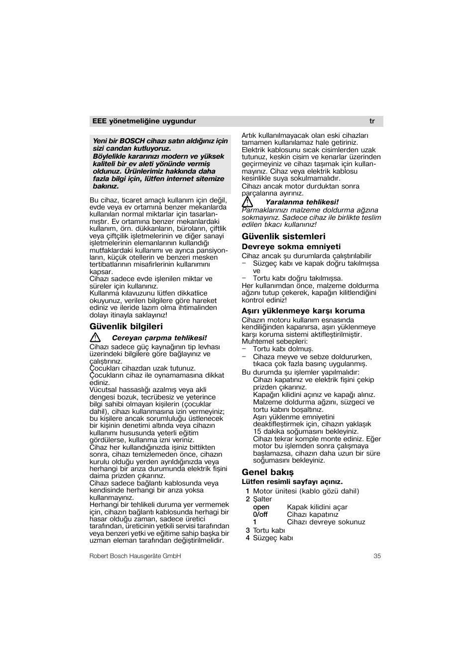 Guvenlik sistemleri devreye sokma emniyeti, Asiri yuklenmeye karsi koruma | Bosch MES 1020 User Manual | Page 35 / 62