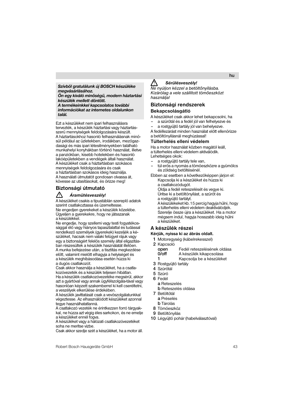 Bosch MES 1020 User Manual | Page 43 / 62