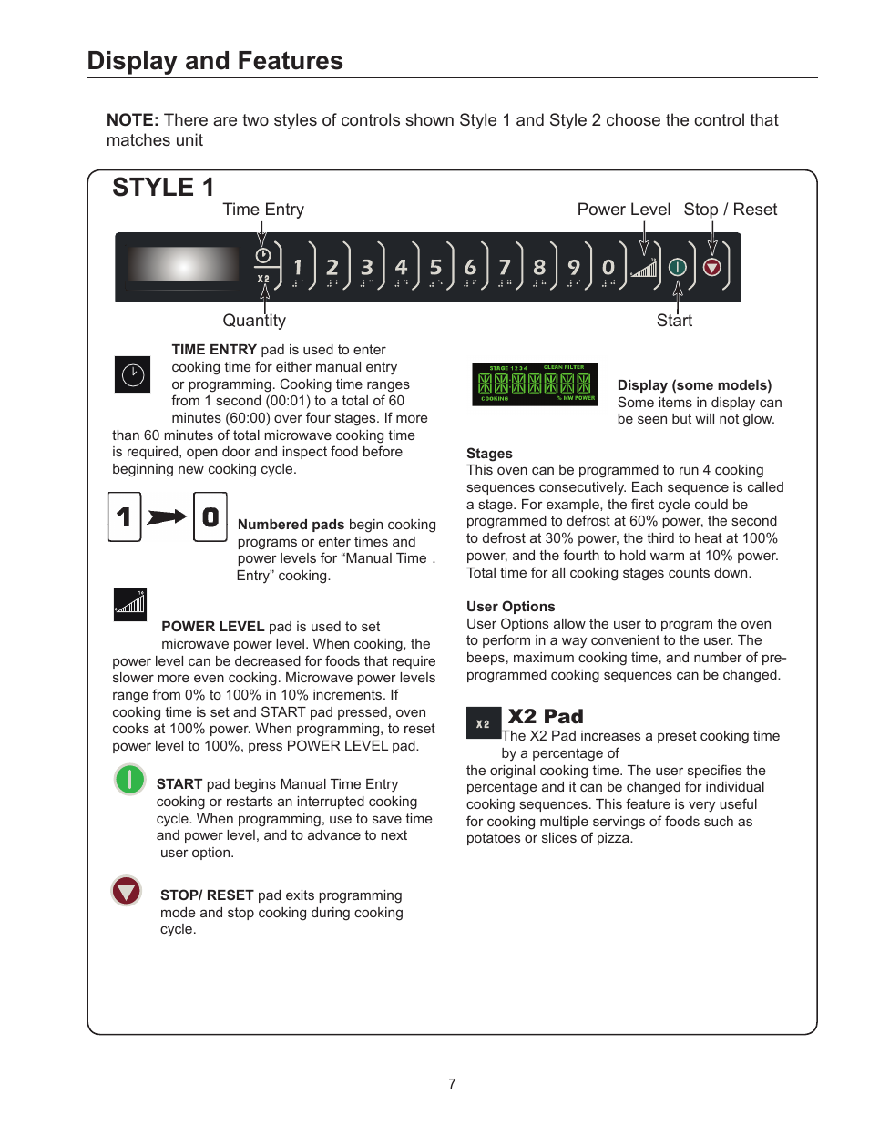 Display and features, Style 1, X2 pad | ACP HDC182 Owner's Manual User Manual | Page 7 / 19