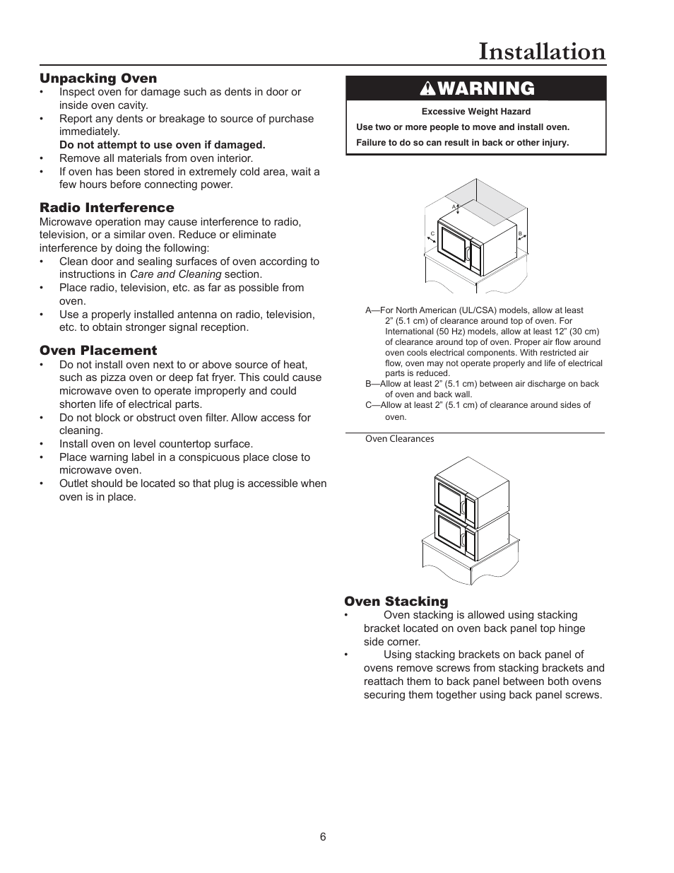 Installation, Warning | ACP RFS518TS Owner's Manual User Manual | Page 6 / 16