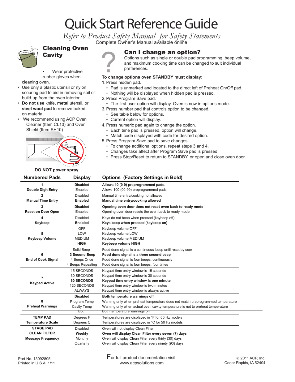 Quick start reference guide, Cleaning oven cavity, Can i change an option | ACP MCE14 Quick Start Guide User Manual | Page 2 / 8